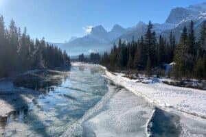 A Winter View Of The Three Sisters Mountains From The Bow River Loop Trail Canmore Alberta