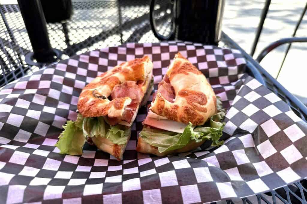 A breakfast bagel from the rocky mountain bagel co living in canmore alberta