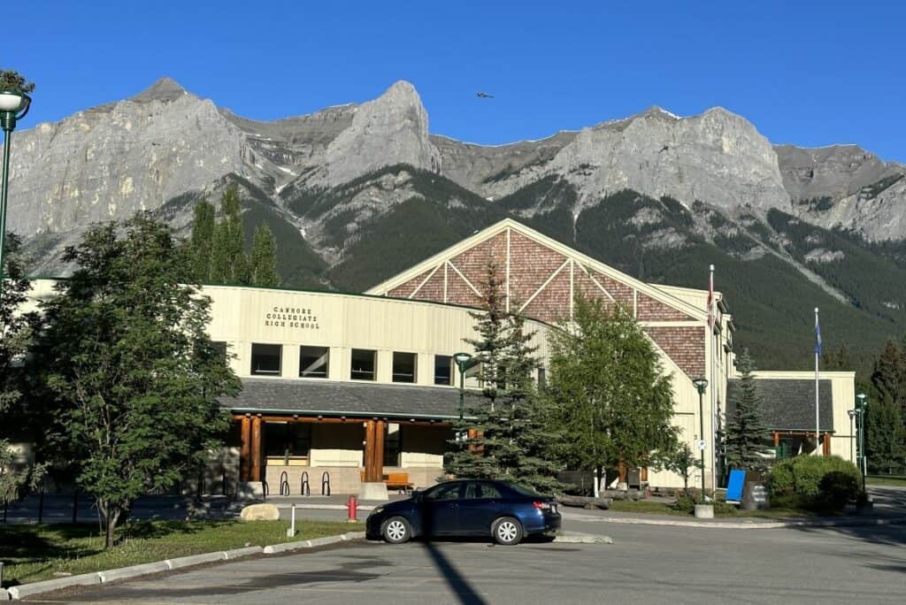 Canmore collegiate high school with mountains in the background one of the canmore schools