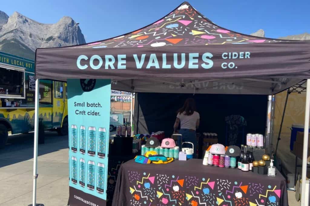 Core values cidery company at canmore farmer's market one of the popular breweries in canmore alberta