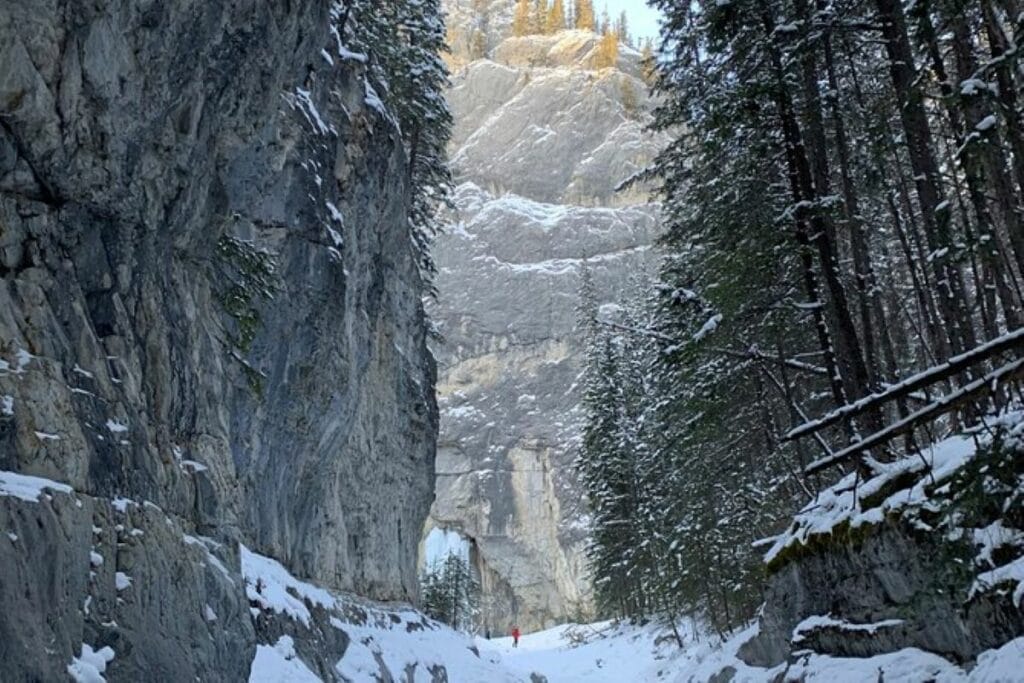 A wintery grotto canyon one of the best free things to do in canmore