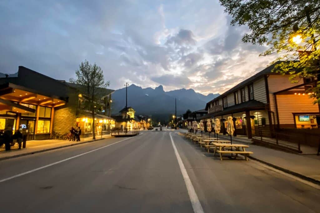 Canmore main street in the evening best breweries in canmore